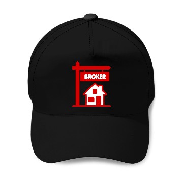 Discover Red Logo Broker with text BROKER Baseball Caps