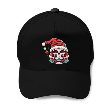 Discover Skeleton Face With Santa Hat Baseball Caps