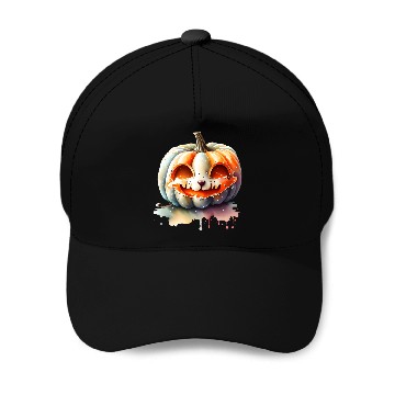 Discover Pumpkin With Cat Face Baseball Caps