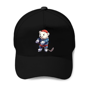 Discover Polar bear hockey player Baseball Caps