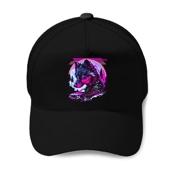 Discover Retro Synthwave Gangster Wolf Baseball Caps