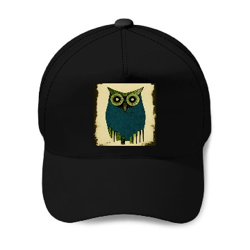 Discover Mod Owl: Woodcut Owl Baseball Caps
