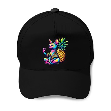 Discover Meditating Sphynx cat with pineapple Baseball Caps
