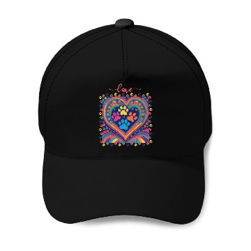 Discover Rainbow Heart Love paw prints Baseball Caps