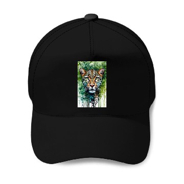 Discover Leopard ink painting with green background Baseball Caps