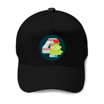Discover 4th Christmas Tree Present - Number Four Baseball Caps