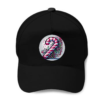 Discover Neon Cyberpunk Candy Cane 8-Bit Pixel Christmas Baseball Caps