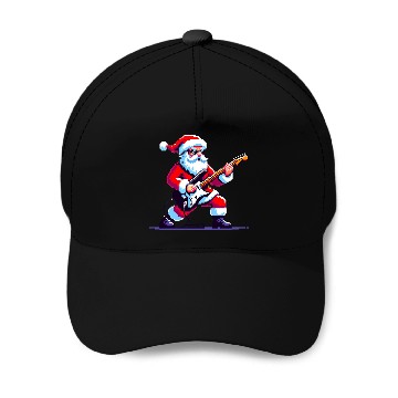 Discover Rocking Santa 8-Bit Pixel Art Baseball Caps