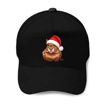 Discover Festive capybara with candy cane Baseball Caps