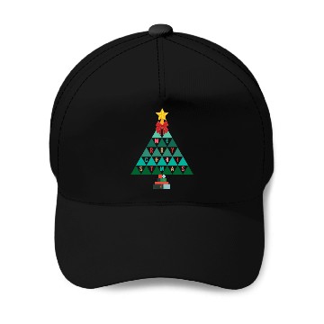 Discover Merry Christmas tree (black bg) using triangles Baseball Caps