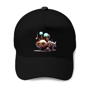 Discover Steampunk Robot Fish Creature Baseball Caps
