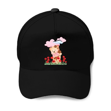 Discover teddy bear and flowers Baseball Caps