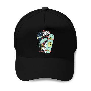 Discover Black Light Green Modern Illustrated Skateboard Baseball Caps