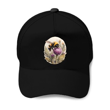 Discover Bumblebee on thistle watercolor Baseball Caps