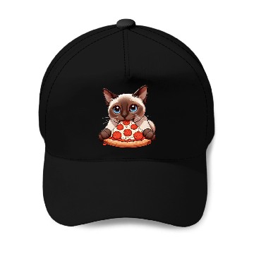 Discover Siamese cat enjoying pizza Baseball Caps