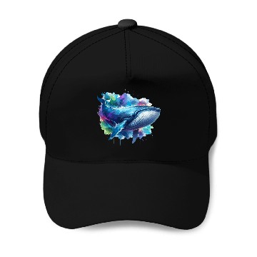 Discover Blue Whale Colourful background Baseball Caps