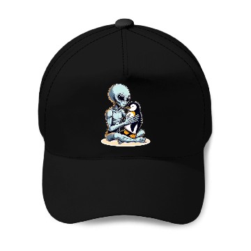Discover Alien Embracing Penguin Baseball Caps