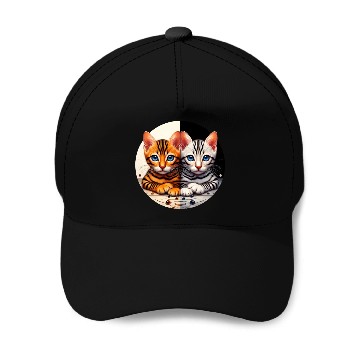 Discover Bengal Kittens Black White Background Baseball Caps
