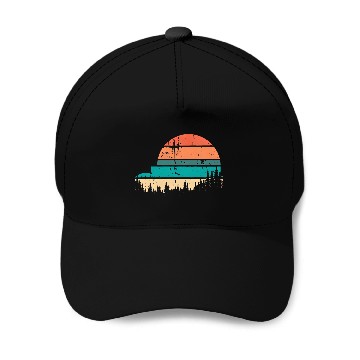 Discover Retro Evergreen Sunset Stepped Circle Design Baseball Caps