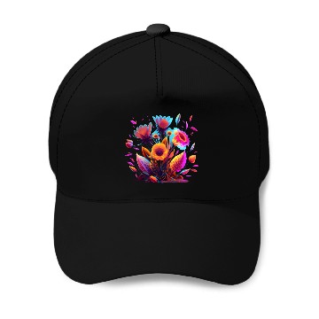 Discover Cyberpunk Neon Glow FlowersDesign Baseball Caps