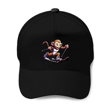 Discover Monkey Chimpanzee Skier Winter Vacation Design Baseball Caps