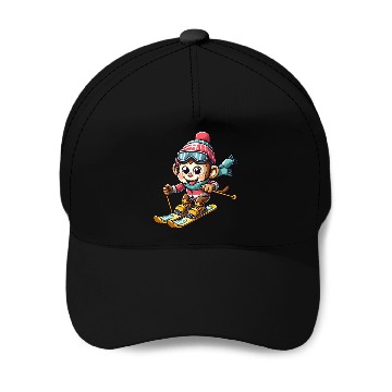 Discover Monkey Chimpanzee Skier Winter Vacation Design Baseball Caps
