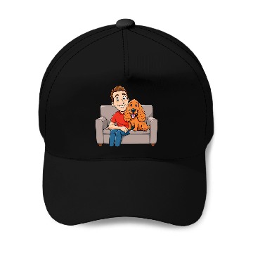 Discover Loving Cocker Spaniel Cuddling on Couch Cartoon Ar Baseball Caps