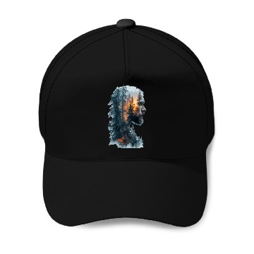 Discover Nature Silhouette Forest Man Fire Baseball Caps