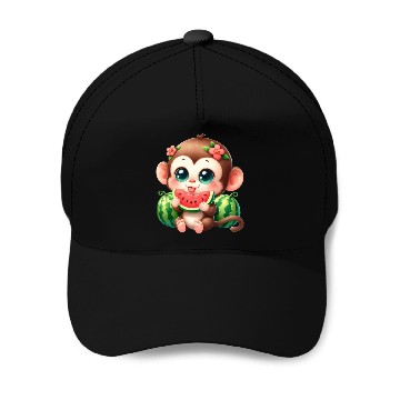 Discover Monkey Eating Watermelon Baseball Caps