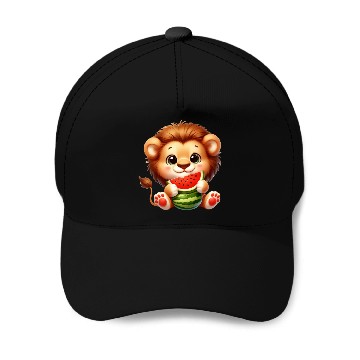 Discover Lion Eating Watermelon Baseball Caps