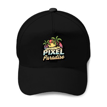 Discover Pixel Paradise Sunset Baseball Caps