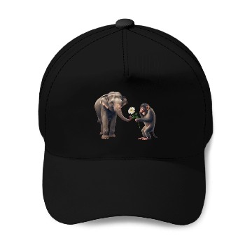 Discover Monkey Gifting Flower to Shy Elephant Baseball Caps