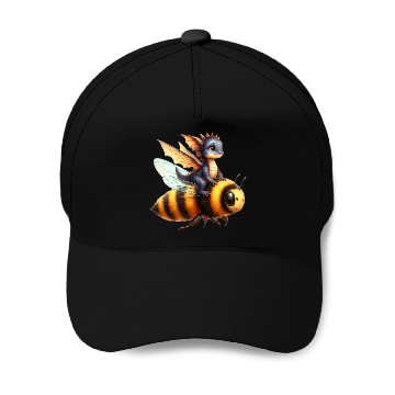 Discover Fun Baby Dragon Riding a Bumble Bee Baseball Caps