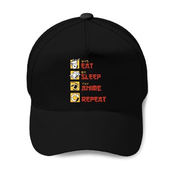 Discover eat sleep anime repeat funny manga Baseball Caps