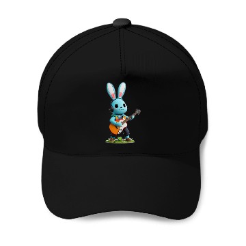 Discover Rabbit playing guitar Baseball Caps