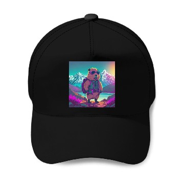 Discover Capybara hiking thru the Mountains Baseball Caps
