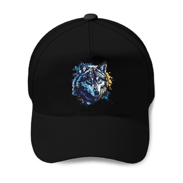 Discover Alpha Wolf Paint Splash Baseball Caps