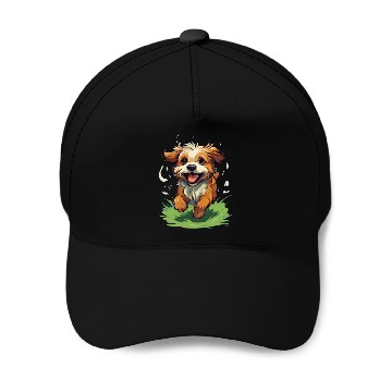 Discover running dog on the grass Baseball Caps