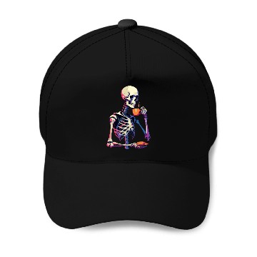 Discover Skeleton Drinking Tea and Coffee Lover Design Baseball Caps