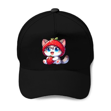 Discover Cute Cat Strawberry Fruit Hat Quirky Baseball Caps