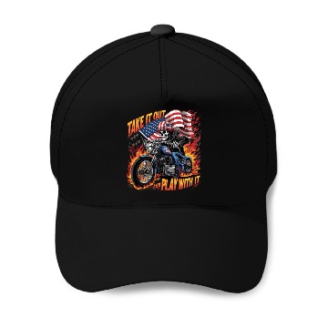 Discover Take it out play with it USA Flag Skeleton Biker Baseball Caps