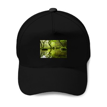 Discover Enchanted Forest Reflections in Tranquil Pond Baseball Caps