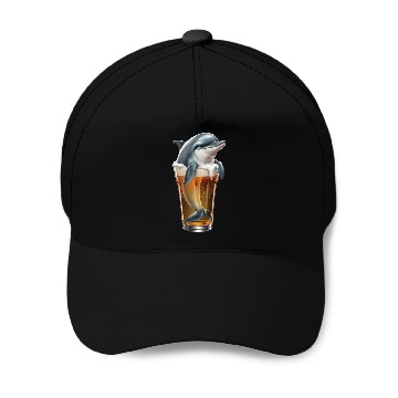 Discover Dolphin Drinking Beer Realistic Baseball Caps