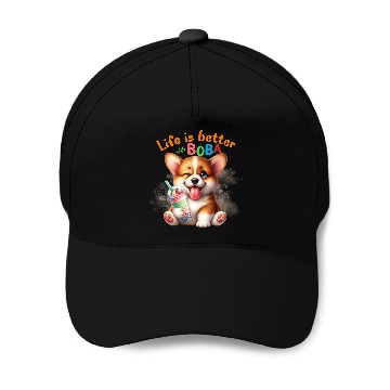 Discover Corgi with BOBA tea Milk TEA Bubble tea Baseball Caps