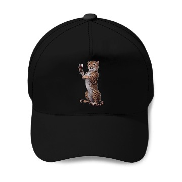 Discover Cheetah Drinking Wine Realistic Baseball Caps