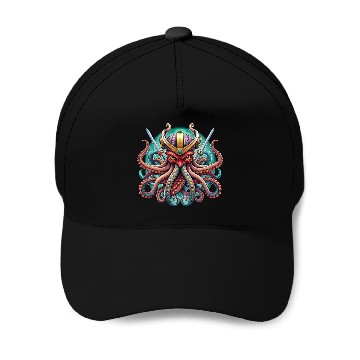 Discover Colorful octopus samurai illustration Baseball Caps