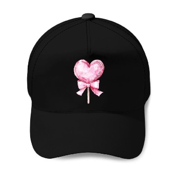 Discover Lollipop with a pink bow Baseball Caps