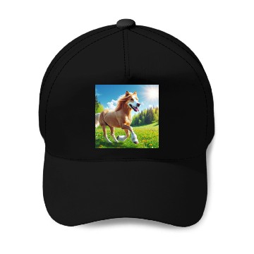 Discover The golden retriever-horse Baseball Caps