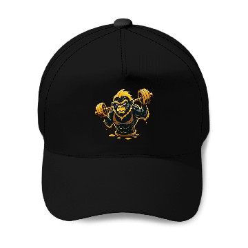 Discover Vector illustration, gorilla lifting weights Baseball Caps
