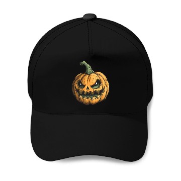 Discover Grinning Green Stem Jack-O-Lantern Baseball Caps